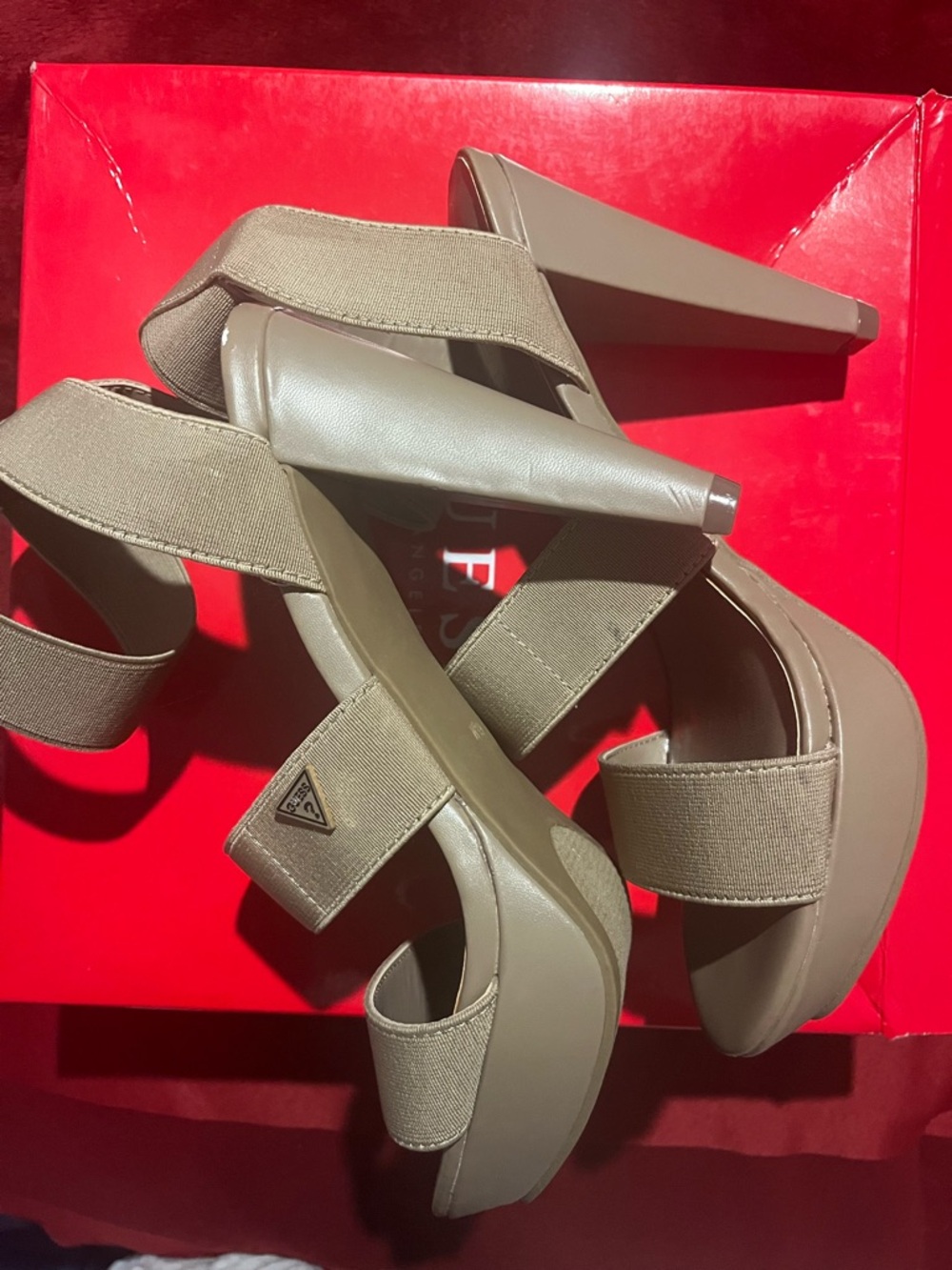 Guess Taupe Platform Block Heel Sandals